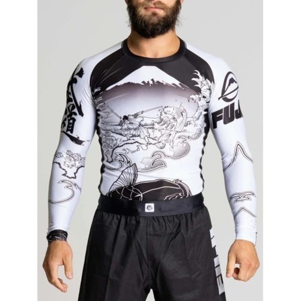 Fuji MMA BJJ Jiu Jitsu Long Sleeve LS Rashguard Rash Guard Sakana White 2XL